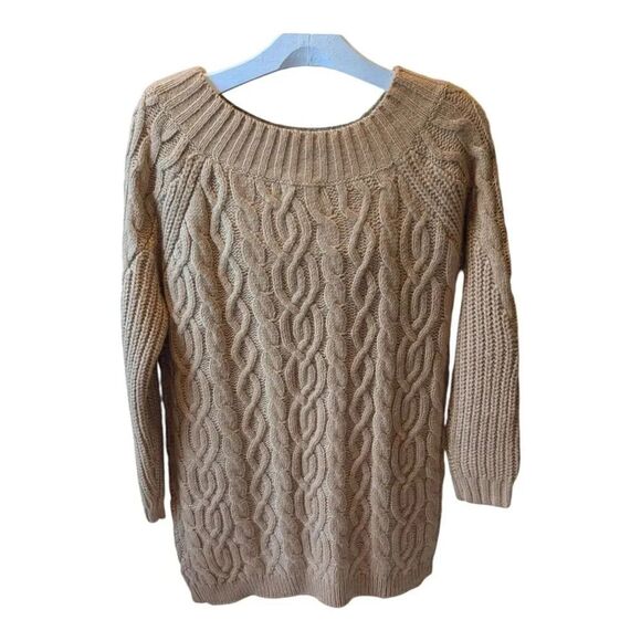NWT Asos Beige Carmel Long Sleeve Chunky Cable Knit Sweater Mock Neck Women's  8 - Picture 2 of 11
